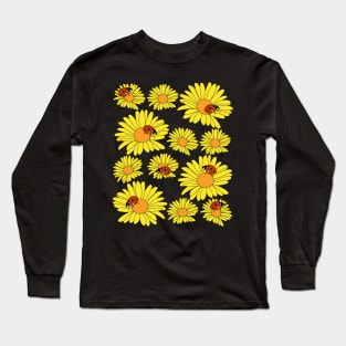 Gold marguerites with ladybirds Long Sleeve T-Shirt